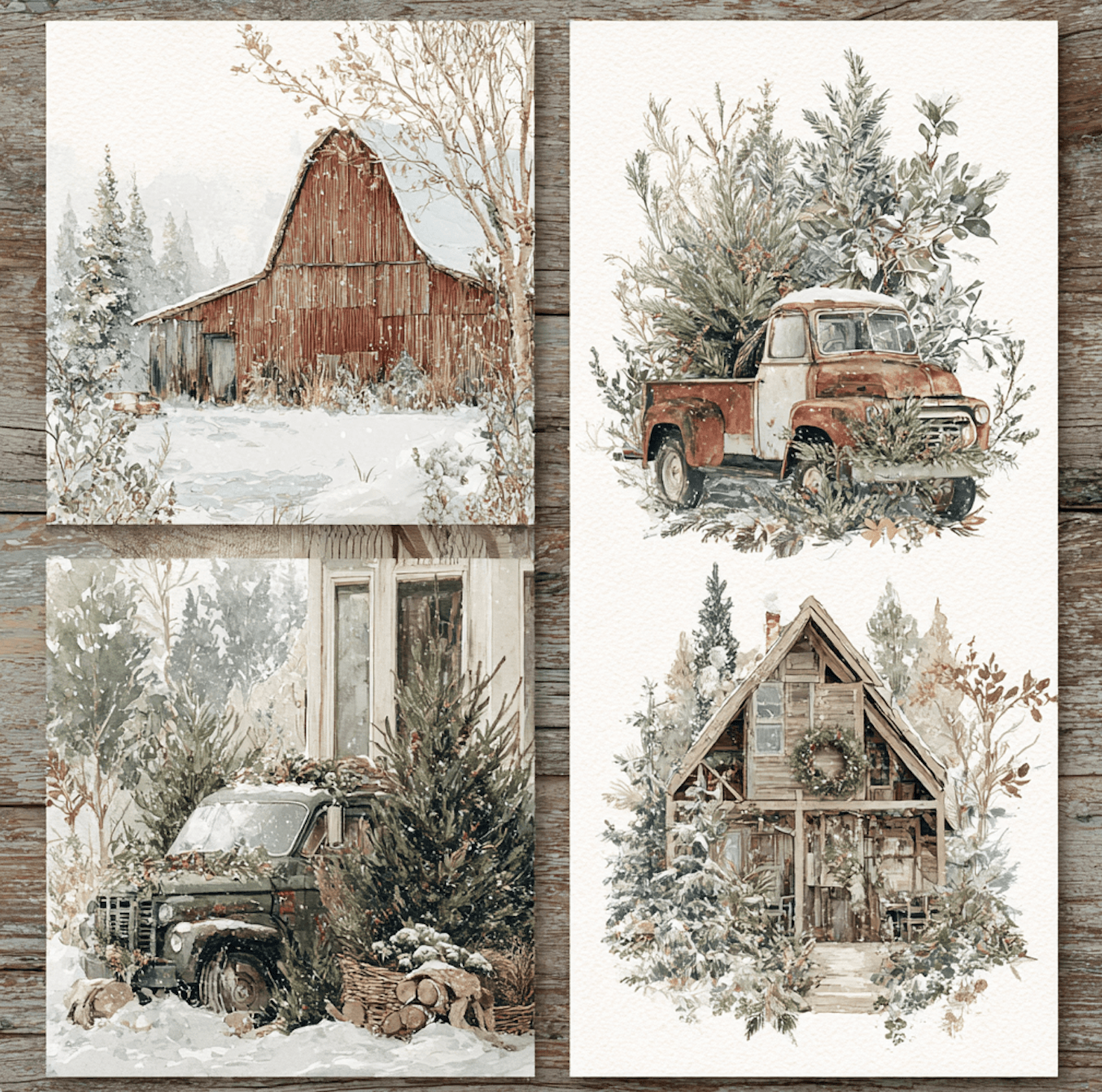 Grid of handmade watercolor art prints